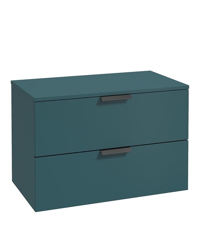 SONAS Stockholm 80cm Two Drawer Wall Hung Countertop Unit Ocean Blue Matt- Matt Black Hardware