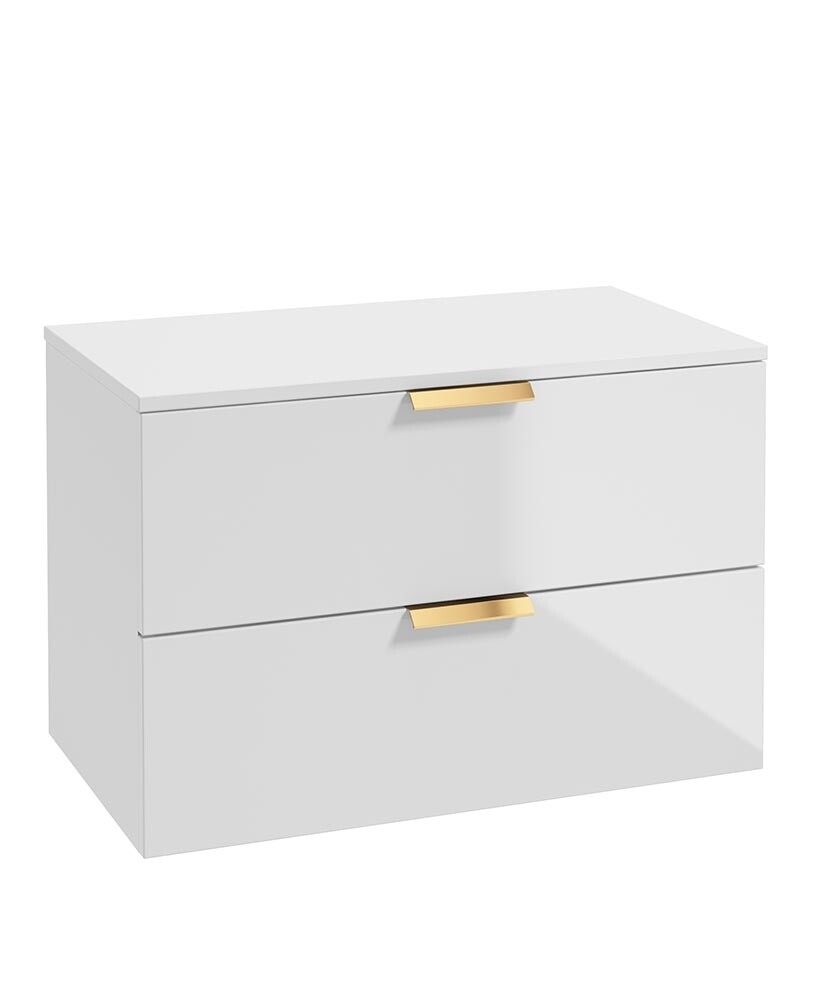 SONAS Stockholm 80cm Two Drawer Wall Hung Countertop Unit Gloss White- Brushed Gold Hardware