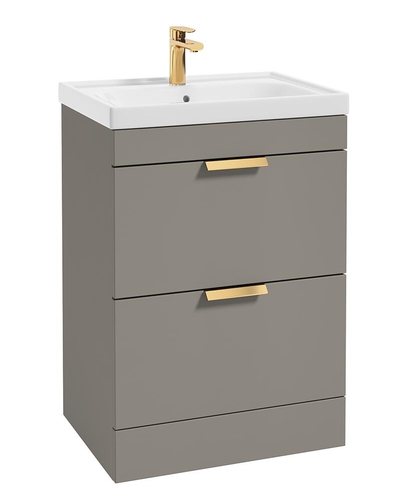 SONAS Stockholm 60cm 2 Drawer Floor Standing Vanity Unit Khaki Matt- Brushed Gold Hardware