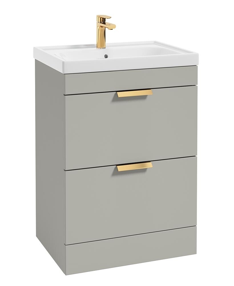 SONAS Stockholm 60cm 2 Drawer Floor Standing Vanity Unit Artic Grey Matt- Brushed Gold Hardware