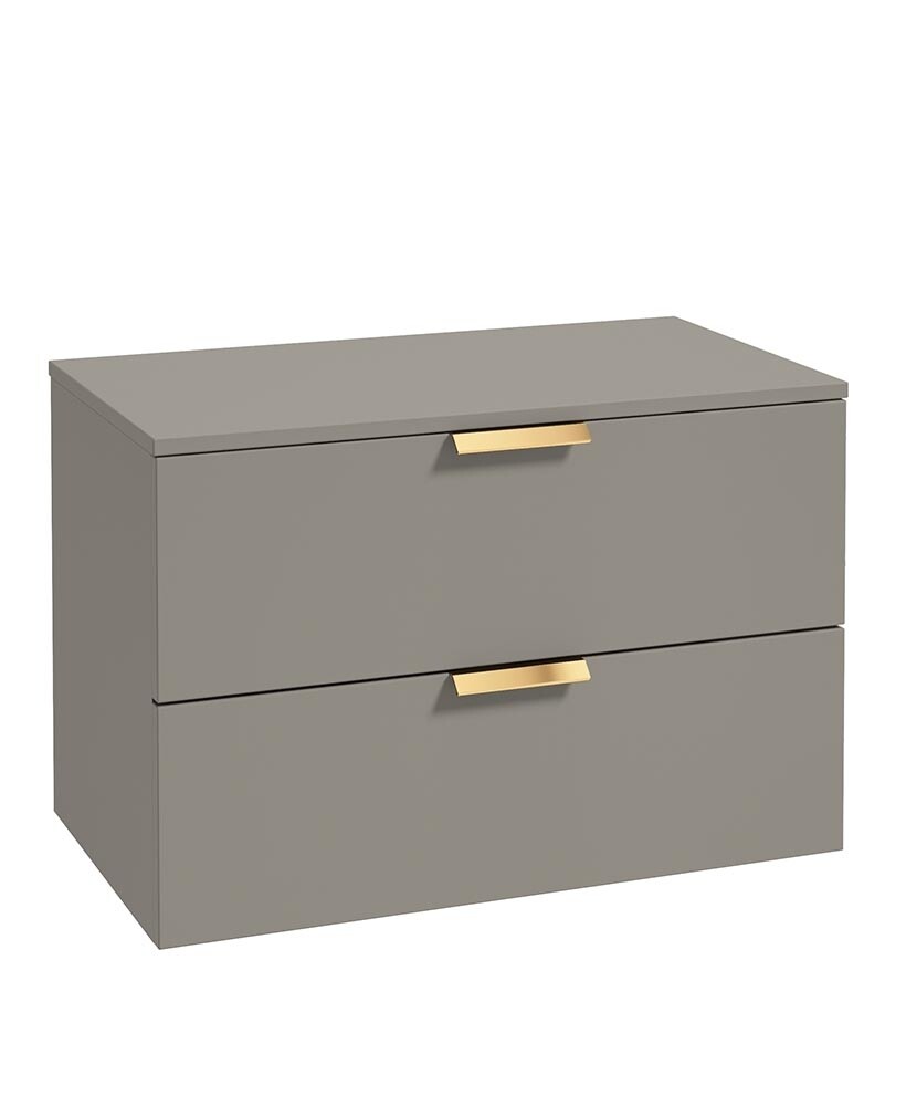 SONAS Stockholm 80cm Two Drawer Wall Hung Countertop Unit Khaki Matt- Brushed Gold Hardware