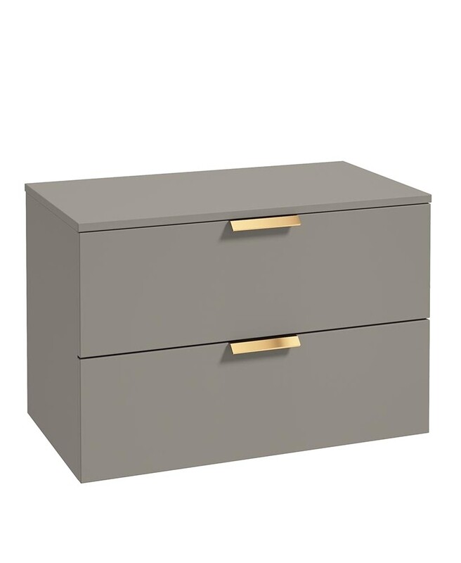 SONAS Stockholm 80cm Two Drawer Wall Hung Countertop Unit Khaki Matt- Brushed Gold Hardware