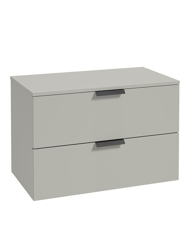 SONAS Stockholm 80cm Two Drawer Wall Hung Countertop Unit Artic Grey Matt- Matt Black Hardware