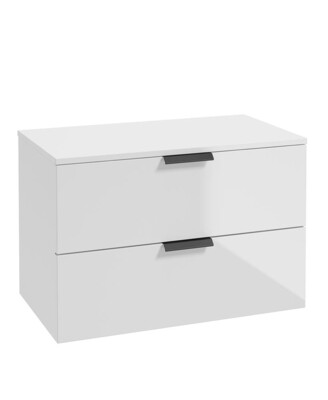 SONAS Stockholm 80cm Two Drawer Wall Hung Countertop Unit Gloss White- Matt Black Hardware