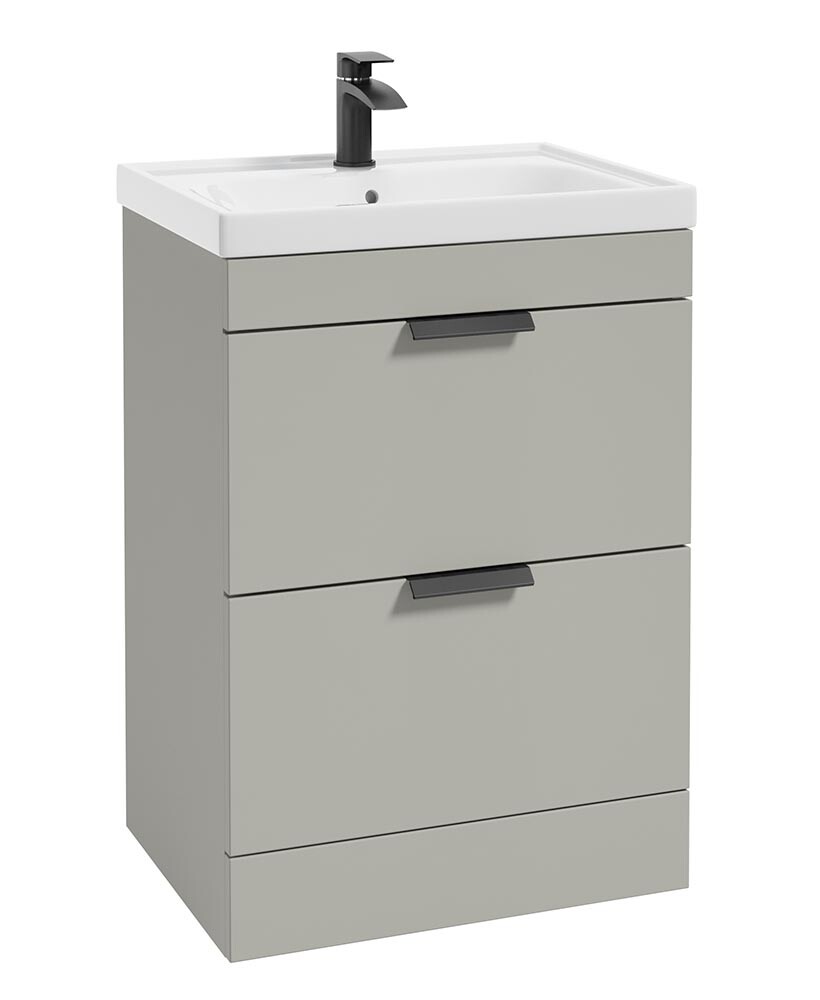 SONAS Stockholm 60cm 2 Drawer Floor Standing Vanity Unit Artic Grey Matt- Matt Black Hardware