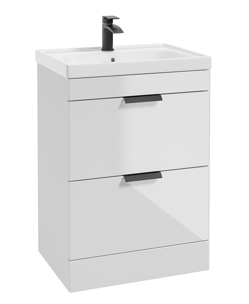 SONAS Stockholm 60cm 2 Drawer Floor Standing Vanity Unit Gloss White- Matt Black Hardware