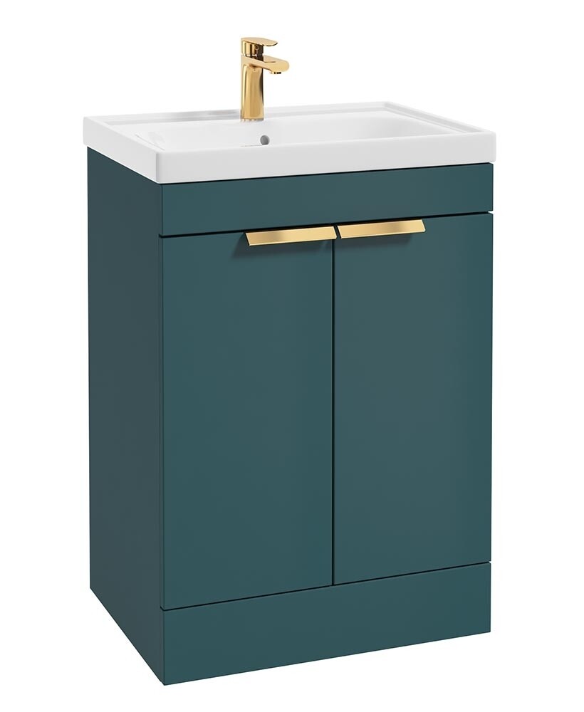 SONAS Stockholm 60cm 2 Door Floor Standing Vanity Unit Ocean Blue Matt- Brushed Gold Hardware
