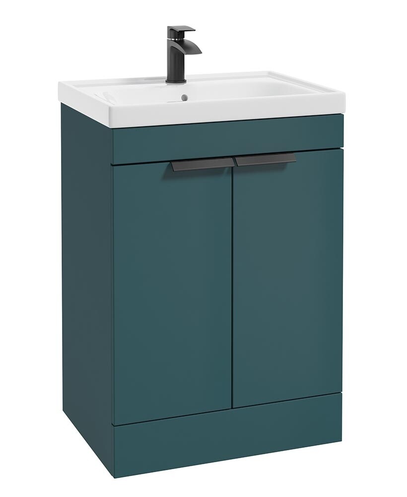 SONAS Stockholm 60cm 2 Door Floor Standing Vanity Unit Ocean Blue Matt- Matt Black Hardware