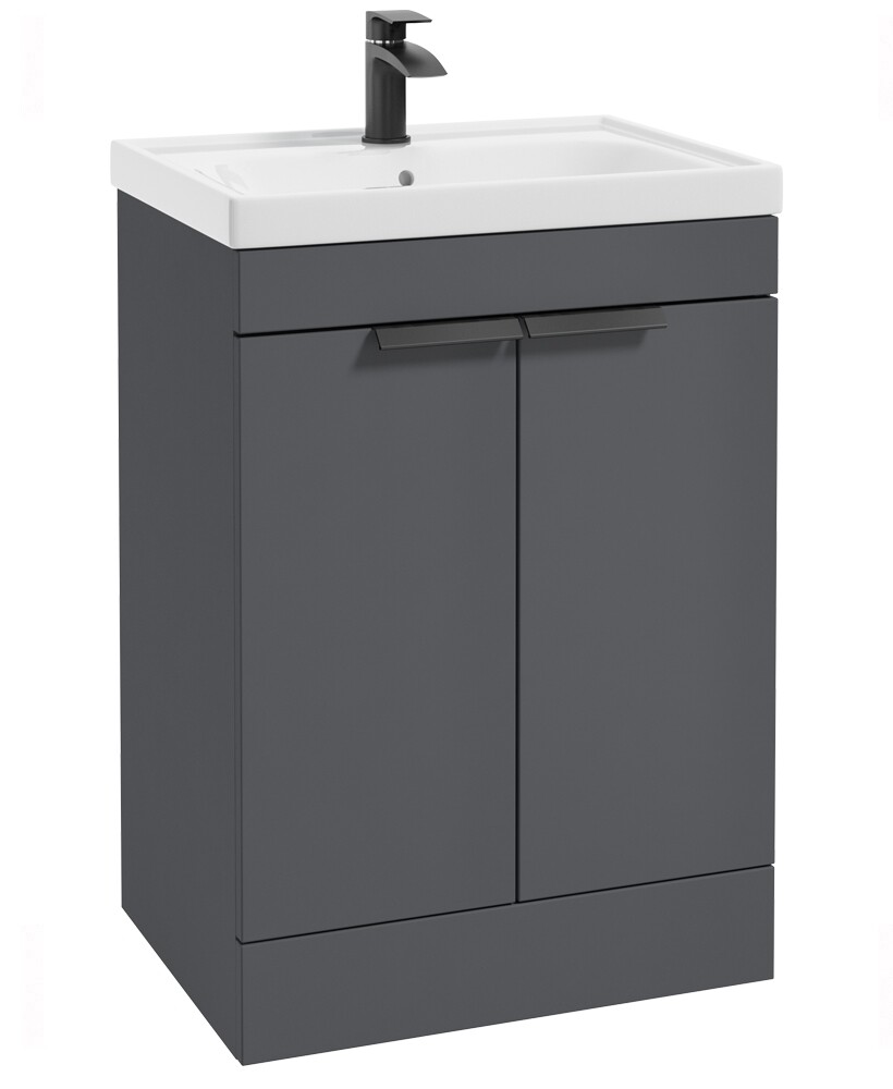 SONAS Stockholm 60cm 2 Door Floor Standing Vanity Unit Midnight Grey Matt- Matt Black Hardware