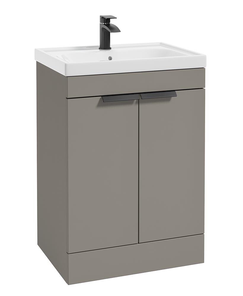 SONAS Stockholm 60cm 2 Door Floor Standing Vanity Unit Khaki Matt- Matt Black Hardware