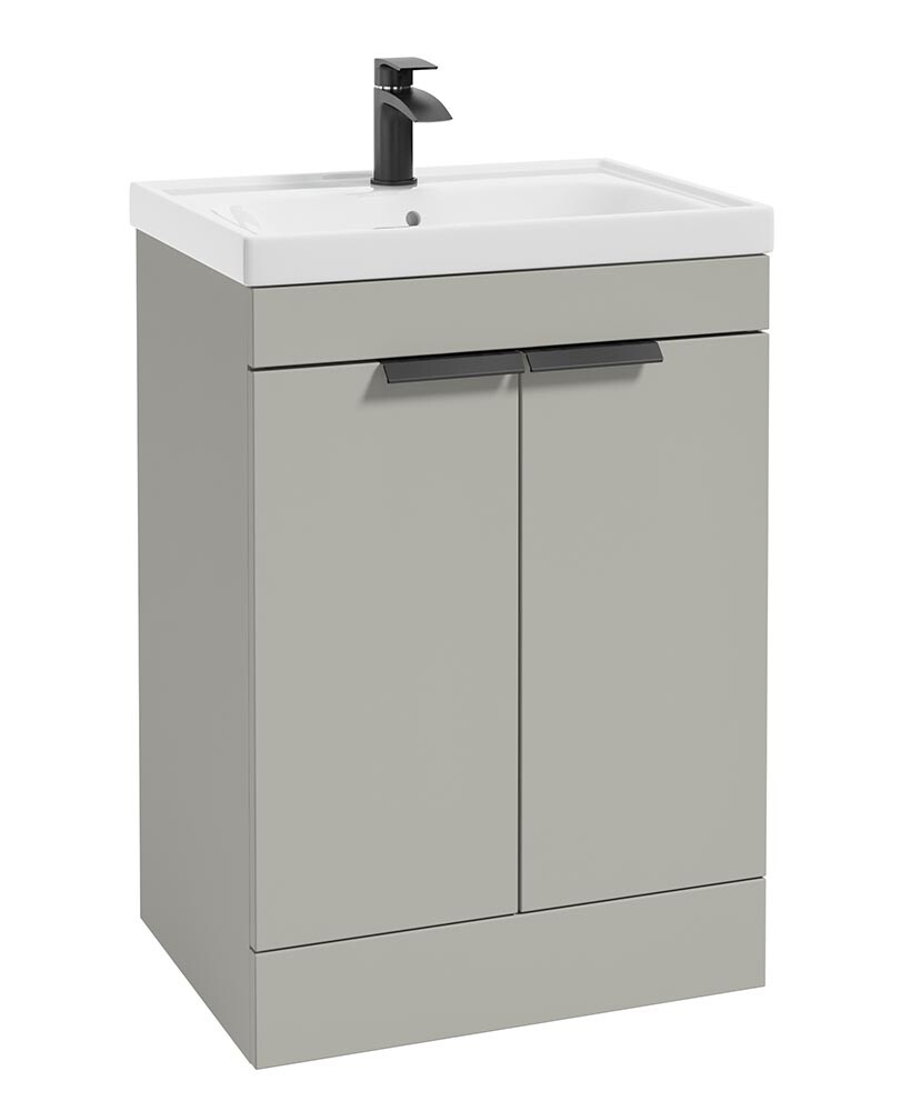 SONAS Stockholm 60cm 2 Door Floor Standing Vanity Unit Artic Grey Matt- Matt Black Hardware