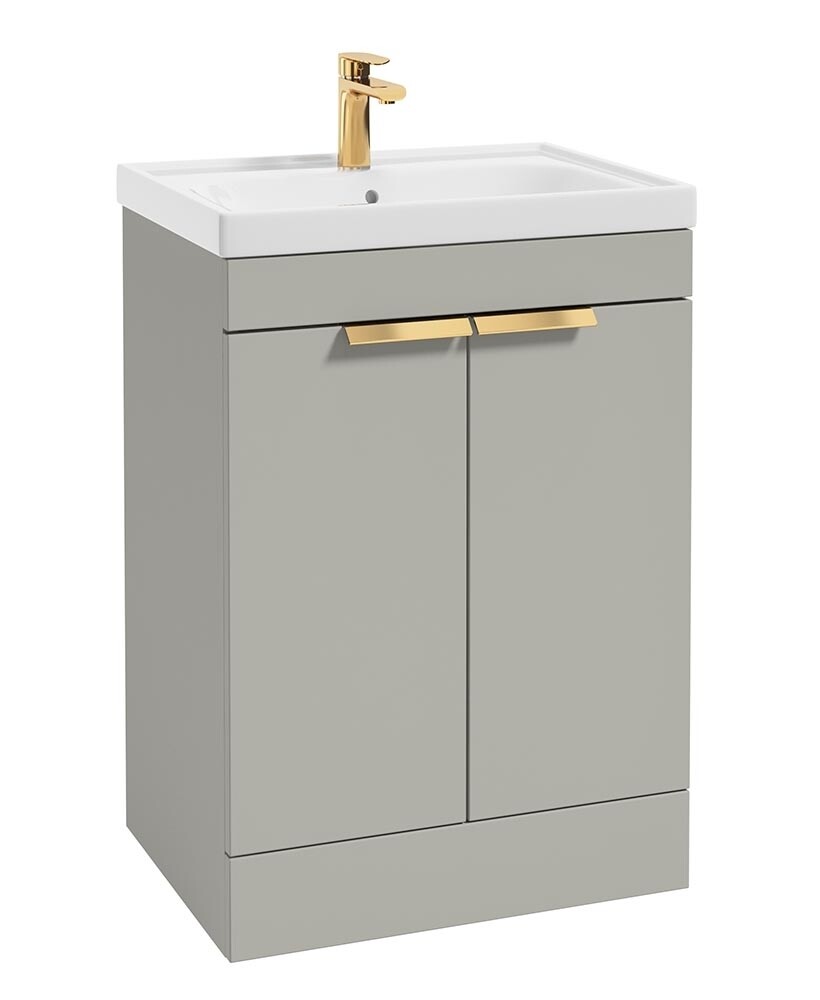 SONAS Stockholm 60cm 2 Door Floor Standing Vanity Unit Artic Grey Matt- Brushed Gold Hardware