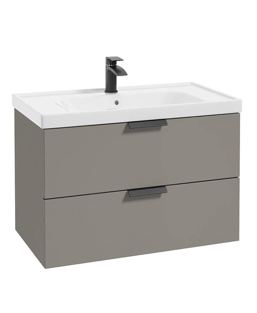 SONAS Stockholm 80cm Two Drawer Wall Hung Vanity Unit Khaki Matt- Matt Black Hardware