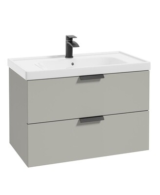 SONAS Stockholm 80cm Two Drawer Wall Hung Vanity Unit Artic Grey Matt- Matt Black Hardware