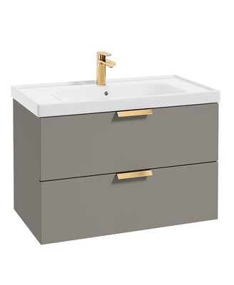 SONAS Stockholm 80cm Two Drawer Wall Hung Vanity Unit Khaki Matt- Brushed Gold Hardware