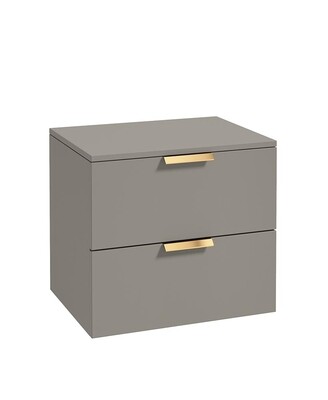 SONAS Stockholm 60cm Two Drawer Wall Hung Countertop Unit Khaki Matt- Brushed Gold Hardware