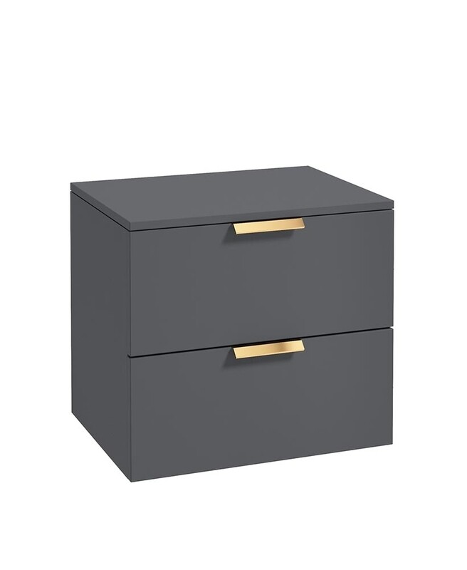 SONAS Stockholm 60cm Two Drawer Wall Hung Countertop Unit Midnight Grey Matt- Brushed Gold Hardware