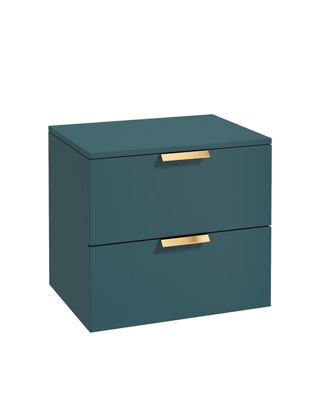 SONAS Stockholm 60cm Two Drawer Wall Hung Countertop Unit Ocean Blue Matt- Brushed Gold Hardware