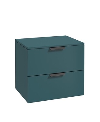 SONAS Stockholm 60cm Two Drawer Wall Hung Countertop Unit Ocean Blue Matt- Matt Black Hardware