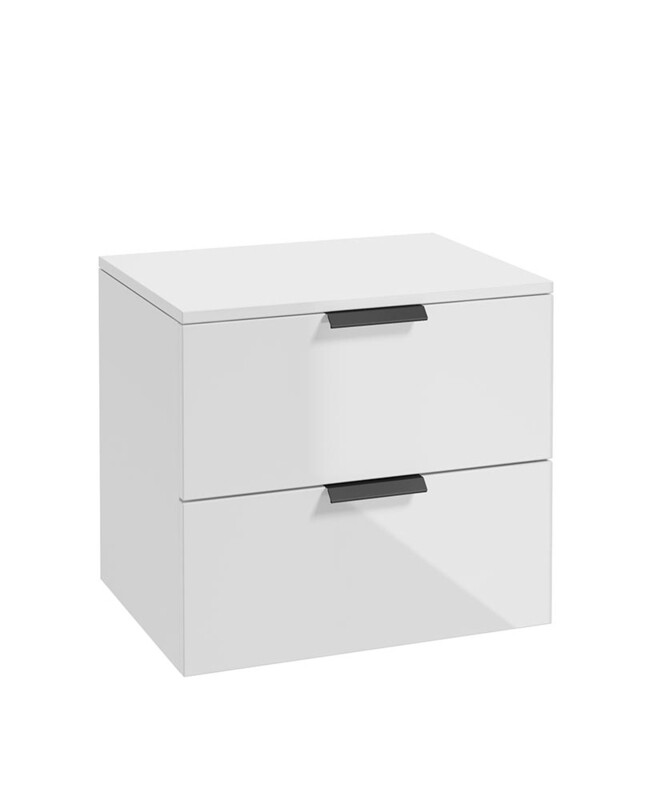 SONAS Stockholm 60cm Two Drawer Wall Hung Countertop Unit Gloss White- Matt Black Hardware