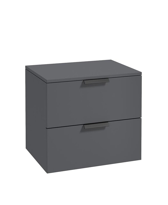 SONAS Stockholm 60cm Two Drawer Wall Hung Countertop Unit Midnight Grey Matt- Matt Black Hardware