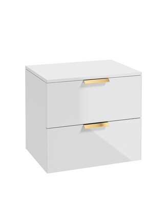 SONAS Stockholm 60cm Two Drawer Wall Hung Countertop Unit Gloss White- Brushed Gold Hardware