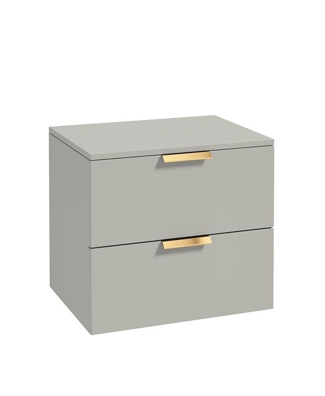 SONAS Stockholm 60cm Two Drawer Wall Hung Countertop Unit Artic Grey Matt- Brushed Gold Hardware