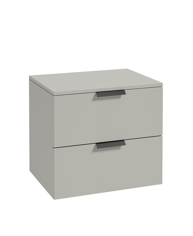 SONAS Stockholm 60cm Two Drawer Wall Hung Countertop Unit Artic Grey Matt- Matt Black Hardware