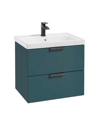 SONAS Stockholm 60cm Two Drawer Wall Hung Vanity Unit Ocean Blue Matt- Matt Black Hardware