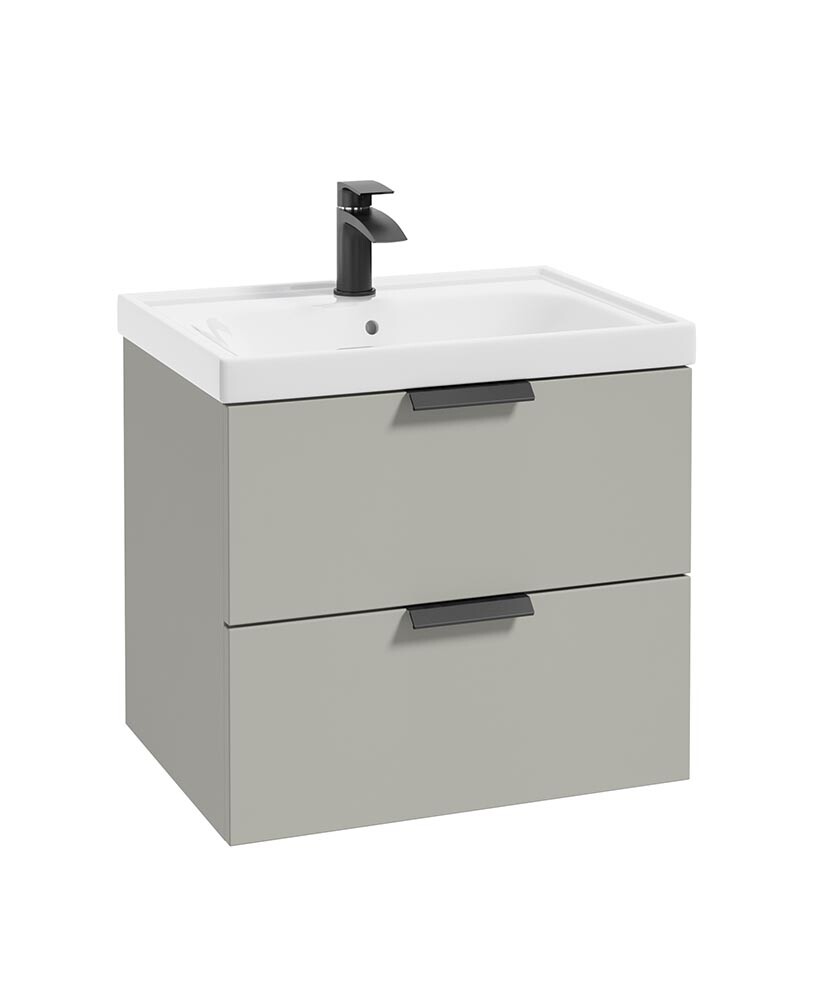 SONAS Stockholm 60cm Two Drawer Wall Hung Vanity Unit Artic Grey Matt- Matt Black Hardware