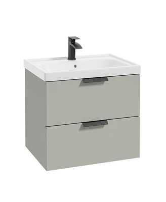 SONAS Stockholm 60cm Two Drawer Wall Hung Vanity Unit Artic Grey Matt- Matt Black Hardware