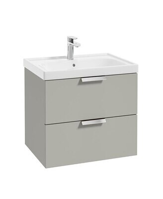 SONAS Stockholm 60cm Two Drawer Wall Hung Vanity Unit Artic Grey Matt- Brushed Chrome Hardware