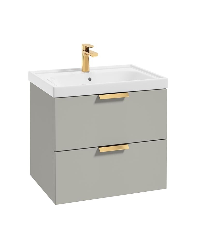 SONAS Stockholm 60cm Two Drawer Wall Hung Vanity Unit Artic Grey Matt- Brushed Gold Hardware