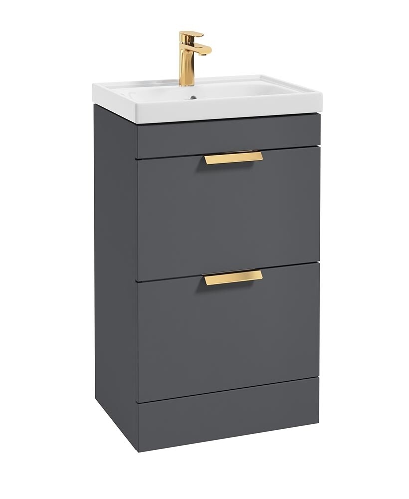 SONAS Stockholm 50cm 2 Drawer Floor Standing Vanity Unit Midnight Grey Matt- Brushed Gold Hardware
