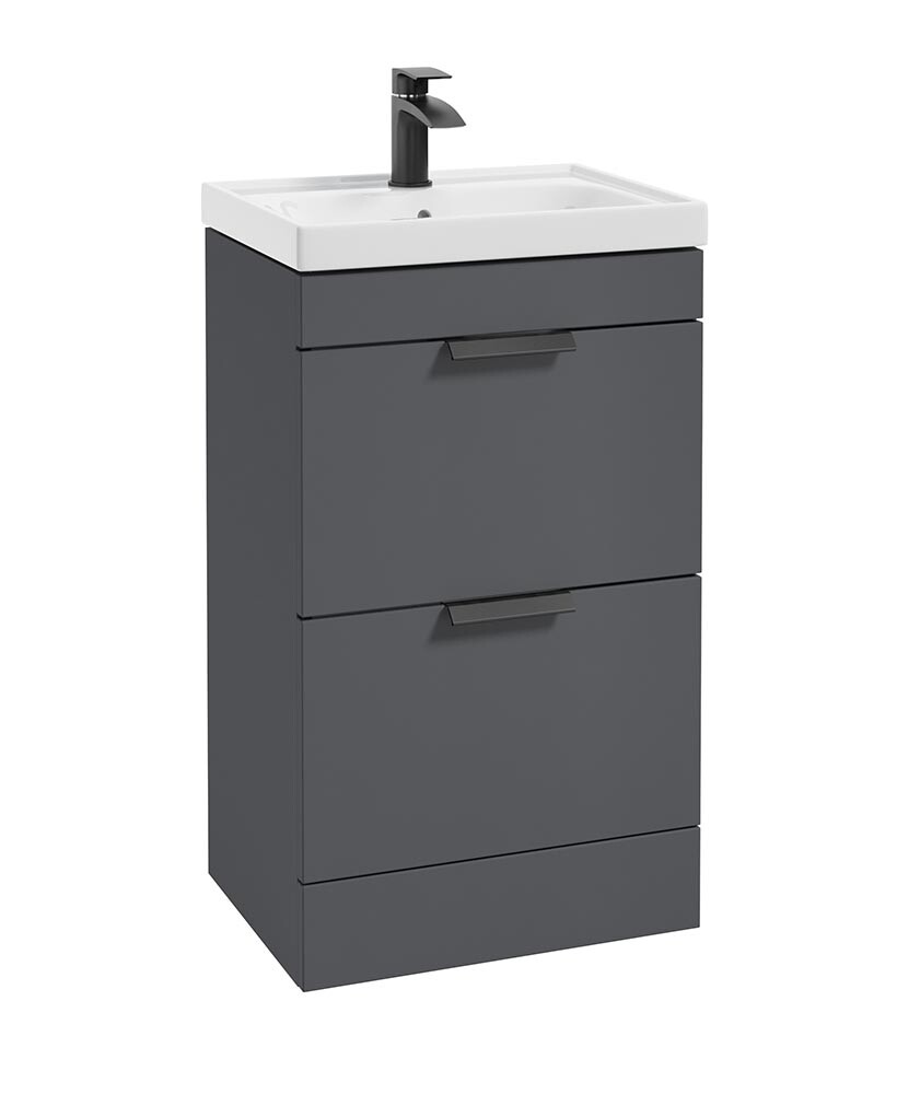SONAS Stockholm 50cm 2 Drawer Floor Standing Vanity Unit Midnight Grey Matt- Matt Black Hardware