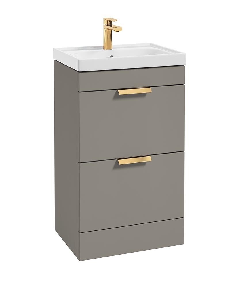 SONAS Stockholm 50cm 2 Drawer Floor Standing Vanity Unit Khaki Matt- Brushed Gold Hardware