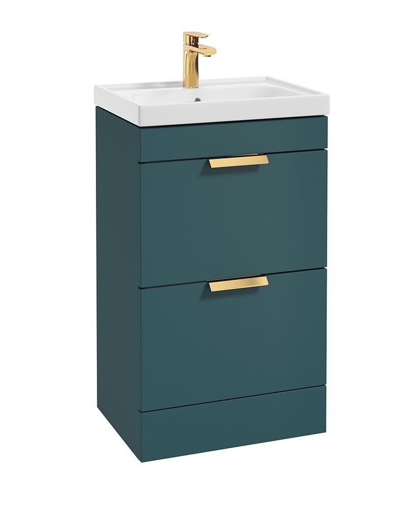 SONAS Stockholm 50cm 2 Drawer Floor Standing Vanity Unit Ocean Blue Matt- Brushed Gold Hardware