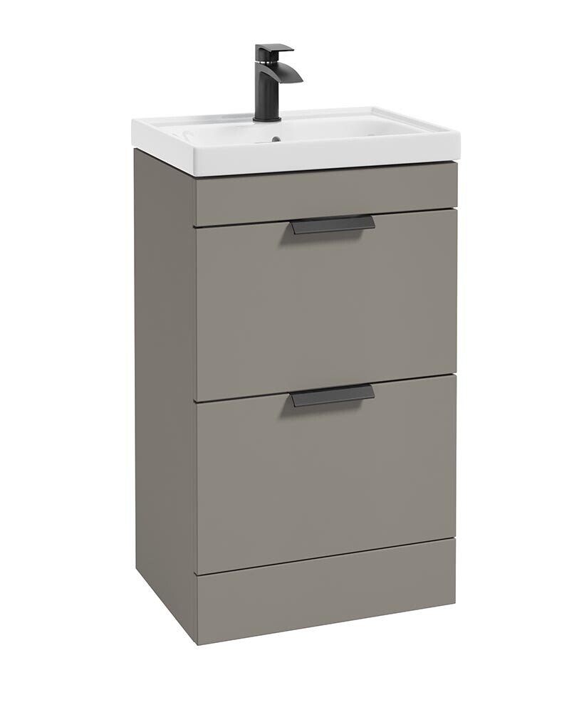 SONAS Stockholm 50cm 2 Drawer Floor Standing Vanity Unit Khaki Matt- Matt Black Hardware