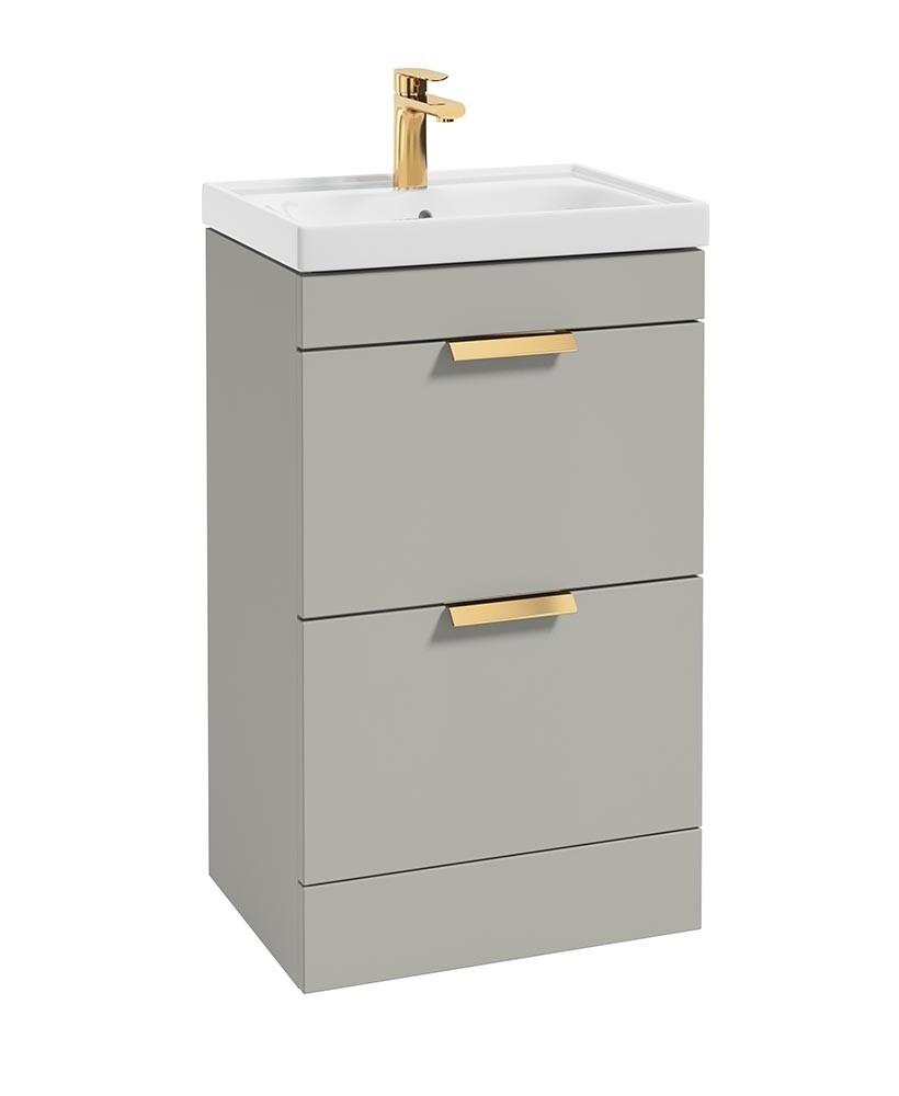 SONAS Stockholm 50cm 2 Drawer Floor Standing Vanity Unit Artic Grey Matt- Brushed Gold Hardware