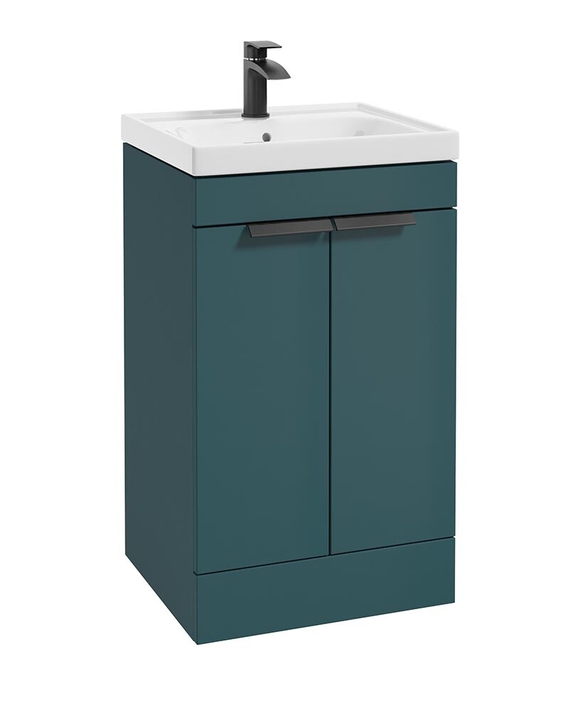 SONAS Stockholm 50cm 2 Door Floor Standing Vanity Unit Ocean Blue Matt- Matt Black Hardware