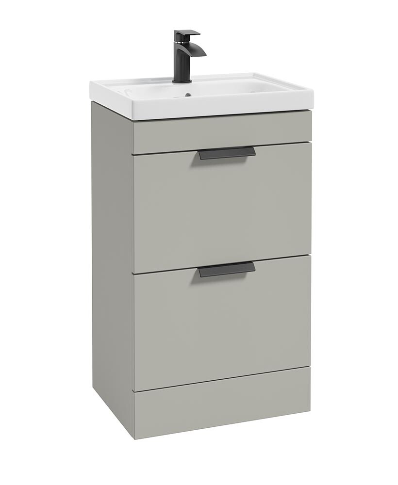 SONAS Stockholm 50cm 2 Drawer Floor Standing Vanity Unit Artic Grey Matt- Matt Black Hardware