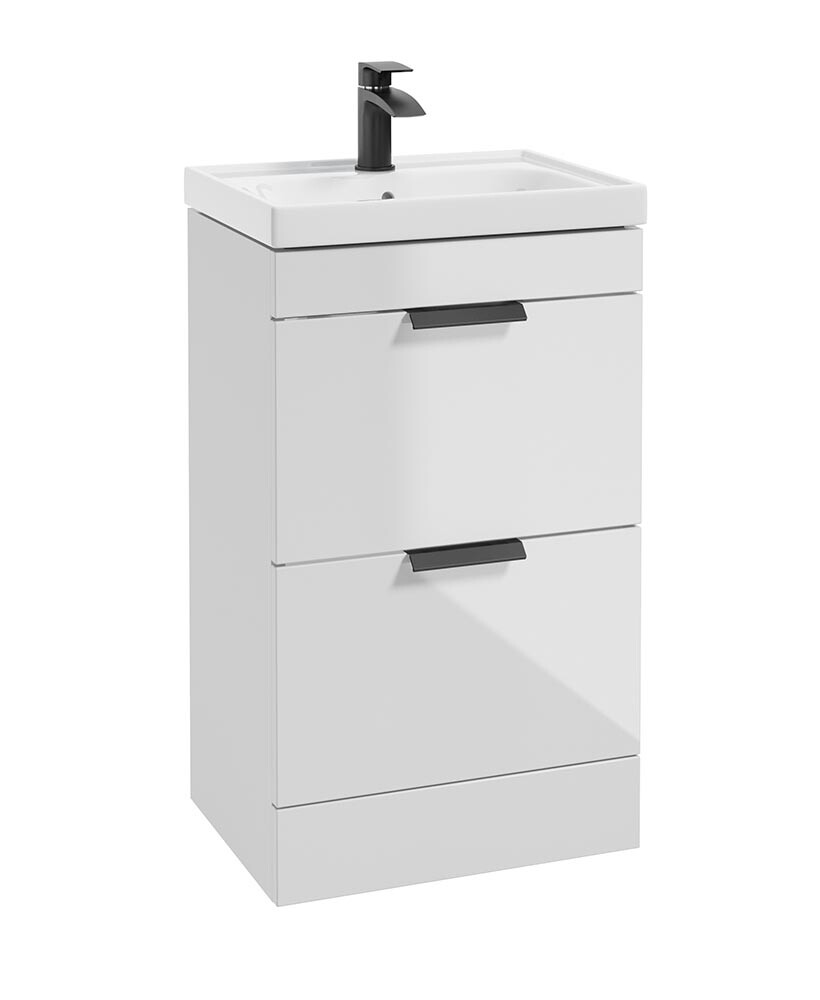 SONAS Stockholm 50cm 2 Drawer Floor Standing Vanity Unit Gloss White- Matt Black Hardware