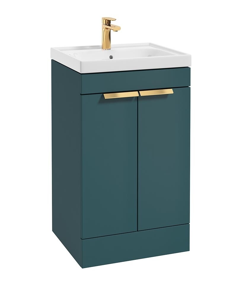 SONAS Stockholm 50cm 2 Door Floor Standing Vanity Unit Ocean Blue Matt- Brushed Gold Hardware