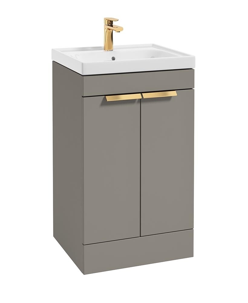 SONAS Stockholm 50cm 2 Door Floor Standing Vanity Unit Khaki Matt- Brushed Gold Hardware