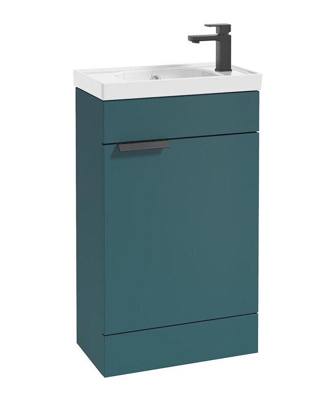 SONAS Stockholm 50cm Floor Standing Cloakroom Vanity Unit Ocean Blue Matt - Matt Black Hardware