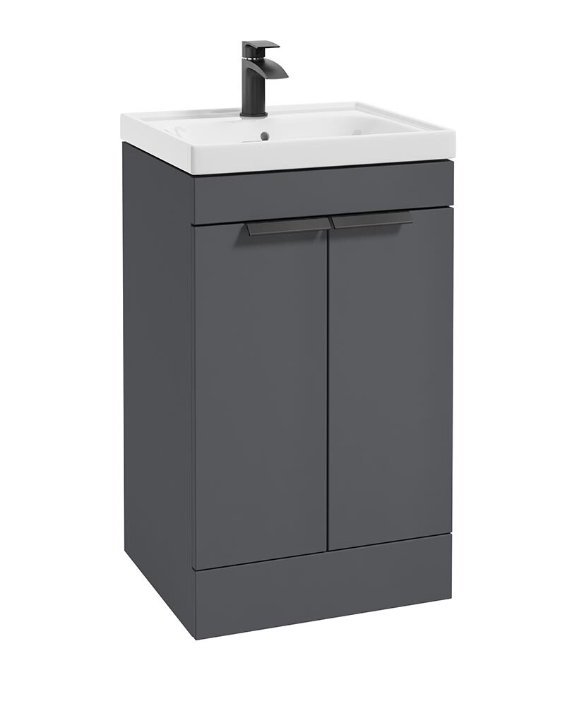SONAS Stockholm 50cm 2 Door Floor Standing Vanity Unit Midnight Grey Matt- Brushed Gold Hardware