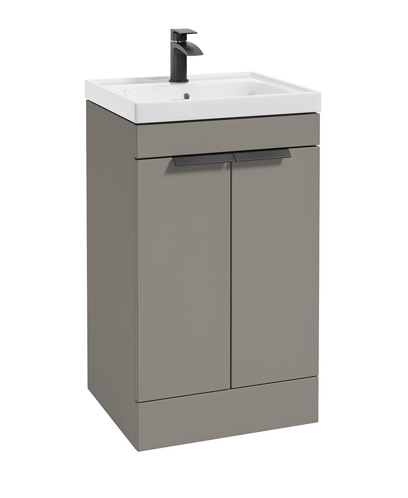 SONAS Stockholm 50cm 2 Door Floor Standing Vanity Unit Khaki Matt- Matt Black Hardware