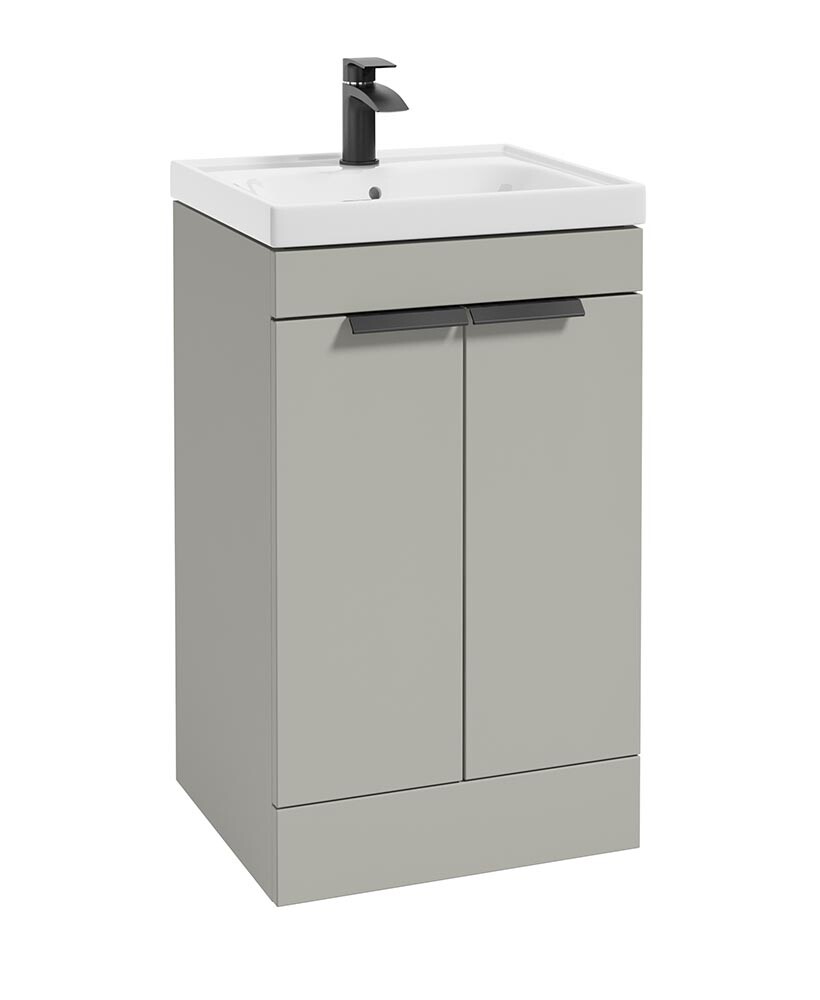 SONAS Stockholm 50cm 2 Door Floor Standing Vanity Unit Artic Grey Matt- Matt Black Hardware