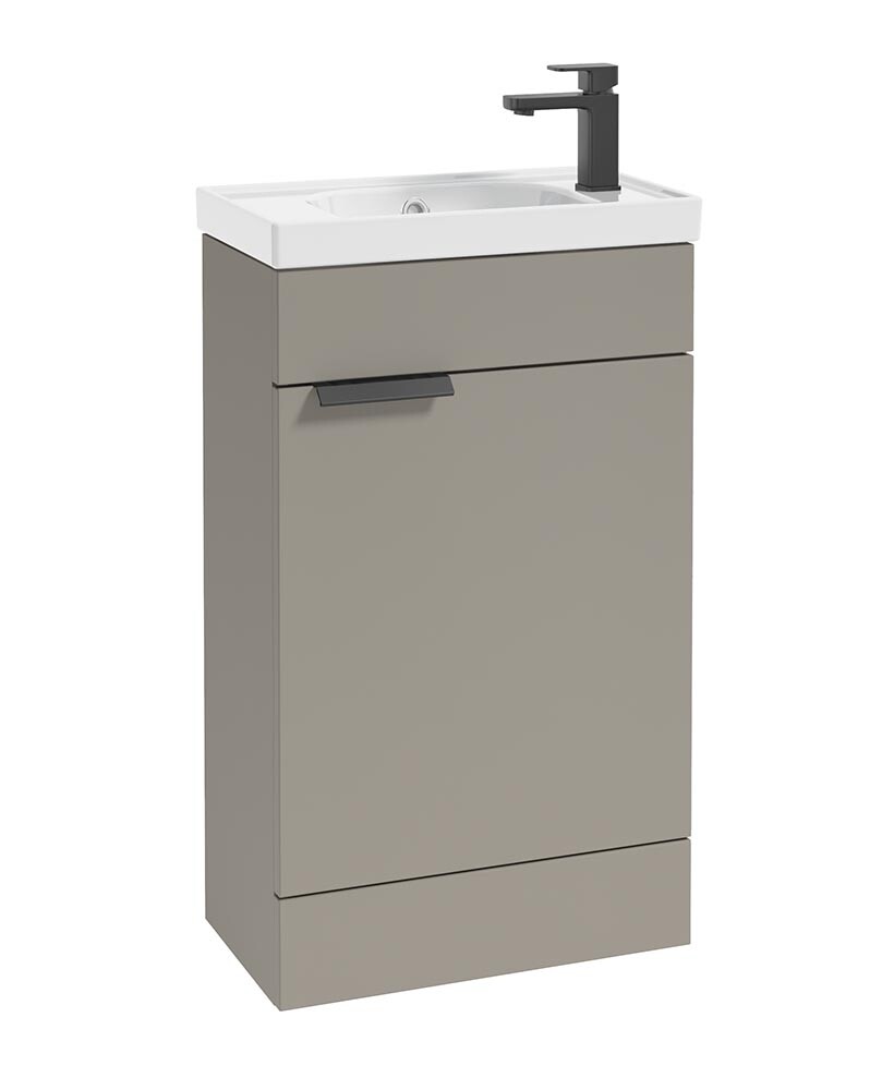 SONAS Stockholm 50cm Floor Standing Cloakroom Vanity Unit Khaki Matt- Matt Black Hardware
