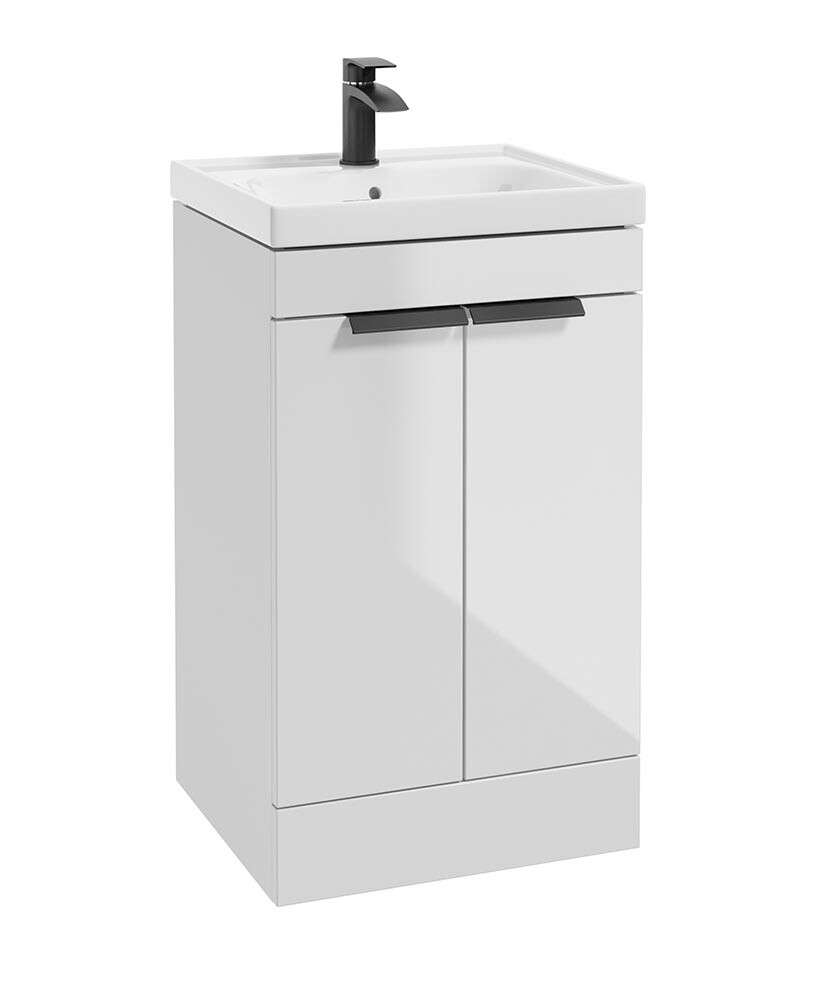 SONAS Stockholm 50cm 2 Door Floor Standing Vanity Unit Gloss White- Matt Black Hardware